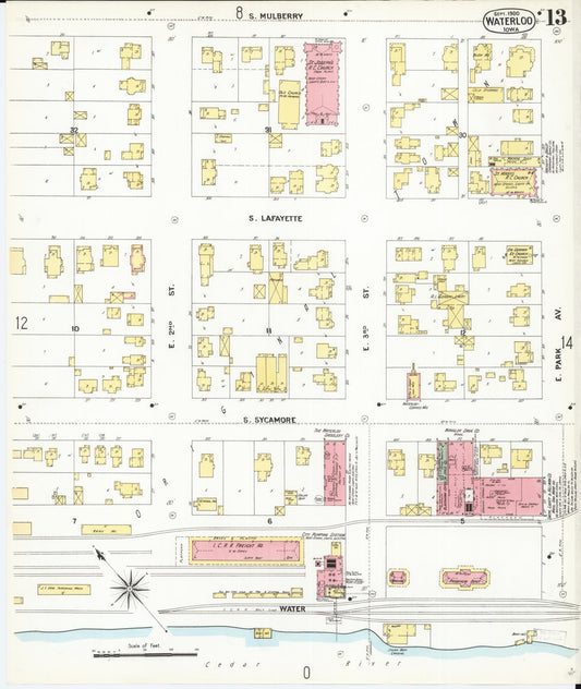 Sanborn Fire Insurance Map from Waterloo, Black Hawk County, Iowa (1900), Sheet #0013 - Historic Sanborn Fire Insurance Map Print, vintage old map wall art
