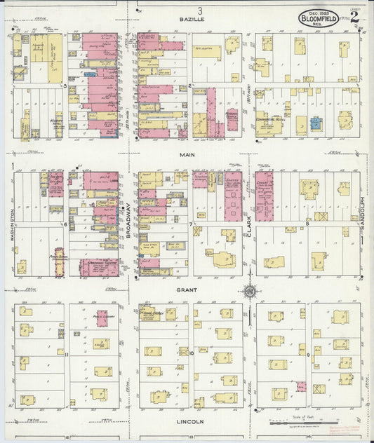Sanborn Fire Insurance Map from Bloomfield, Knox County, Nebraska (1920), Sheet #0002 - Historic Sanborn Fire Insurance Map Print, vintage old map wall art, antique decor, genealogy gift, Nebraska Nebraska map