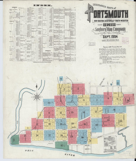 Sanborn Fire Insurance Map from Portsmouth, Scioto County, Ohio (1904), Sheet #0001 - Historic Sanborn Fire Insurance Map Print, vintage old map wall art, antique decor, genealogy gift, Ohio Ohio map