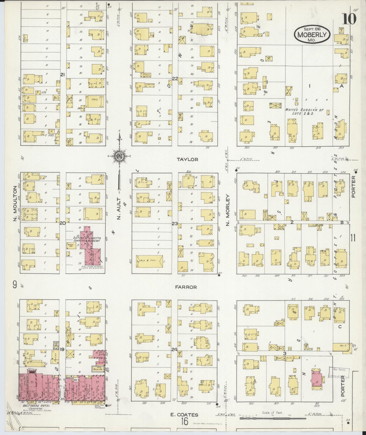 Sanborn Fire Insurance Map from Moberly, Randolph County, Missouri (1916), Sheet #0010 - Complete Map Set gallery image, historic Sanborn map, vintage wall art, Missouri Missouri