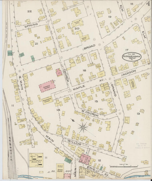Sanborn Fire Insurance Map from Susquehanna, Susquehanna County, Pennsylvania (1885), Sheet #0004 - Historic Sanborn Fire Insurance Map Print, vintage old map wall art, antique decor, genealogy gift, Pennsylvania Pennsylvania map