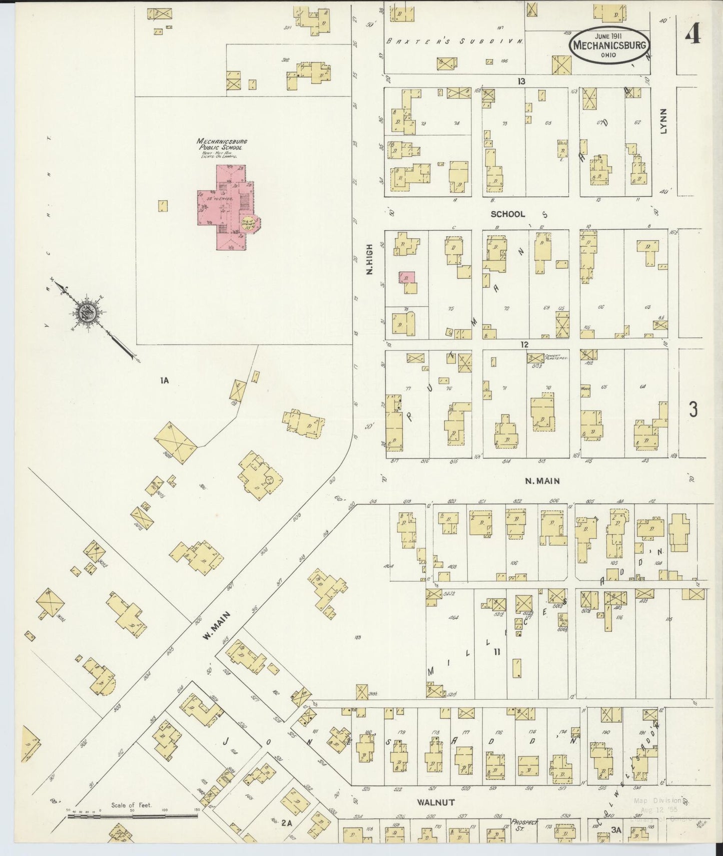 Sanborn Fire Insurance Map from Mechanicsburg, Champaign County, Ohio (1911), Sheet #0004 - Historic Sanborn Fire Insurance Map Print, vintage old map wall art, antique decor, genealogy gift, Ohio Ohio map