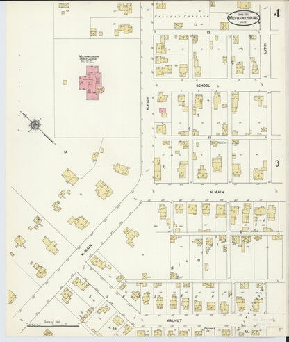 Sanborn Fire Insurance Map from Mechanicsburg, Champaign County, Ohio (1911), Sheet #0004 - Historic Sanborn Fire Insurance Map Print, vintage old map wall art, antique decor, genealogy gift, Ohio Ohio map