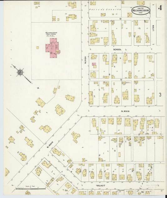 Sanborn Fire Insurance Map from Mechanicsburg, Champaign County, Ohio (1911), Sheet #0004 - Historic Sanborn Fire Insurance Map Print, vintage old map wall art, antique decor, genealogy gift, Ohio Ohio map