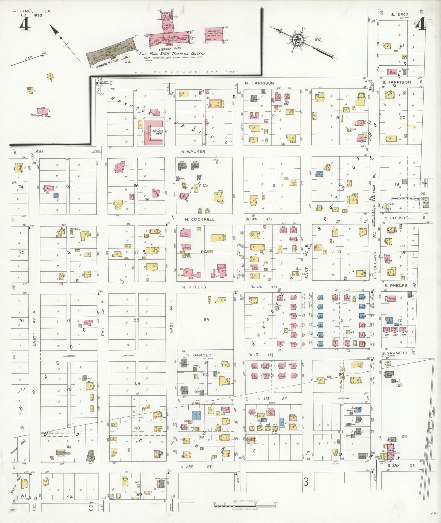 Sanborn Fire Insurance Map from Alpine, Brewster County, Texas (1933), Sheet #0004 - Historic Sanborn Fire Insurance Map Print, vintage old map wall art, antique decor, genealogy gift, Texas Texas map