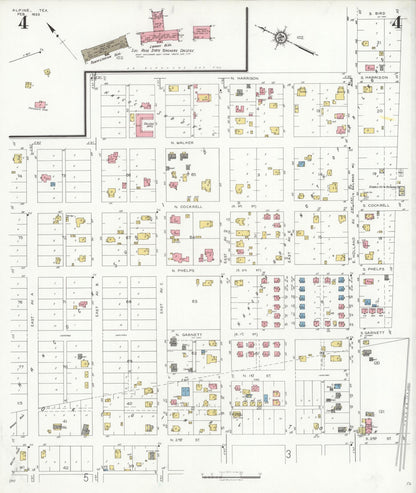 Sanborn Fire Insurance Map from Alpine, Brewster County, Texas (1933), Sheet #0004 - Historic Sanborn Fire Insurance Map Print, vintage old map wall art, antique decor, genealogy gift, Texas Texas map