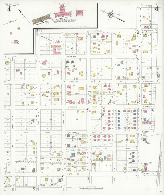 Sanborn Fire Insurance Map from Alpine, Brewster County, Texas (1933), Sheet #0004 - Historic Sanborn Fire Insurance Map Print, vintage old map wall art, antique decor, genealogy gift, Texas Texas map