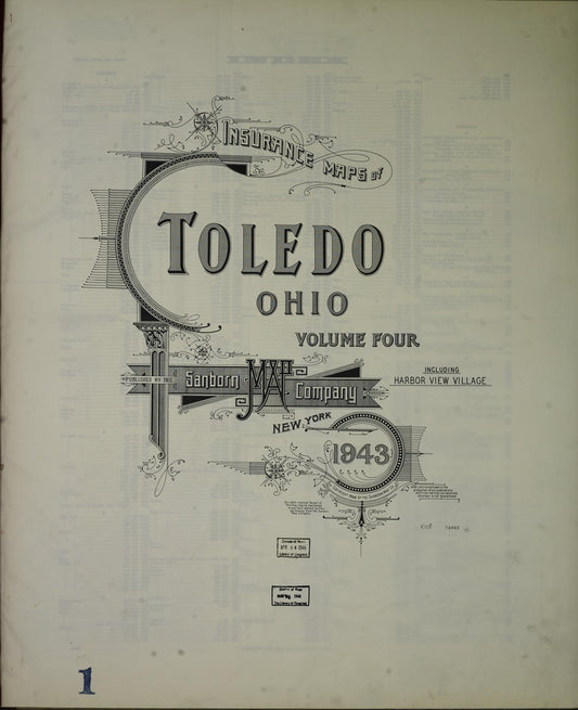 Sanborn Fire Insurance Map from Toledo, Lucas County, Ohio (1943), Sheet #0001 - Historic Sanborn Fire Insurance Map Print, vintage old map wall art, antique decor, genealogy gift, Ohio Ohio map
