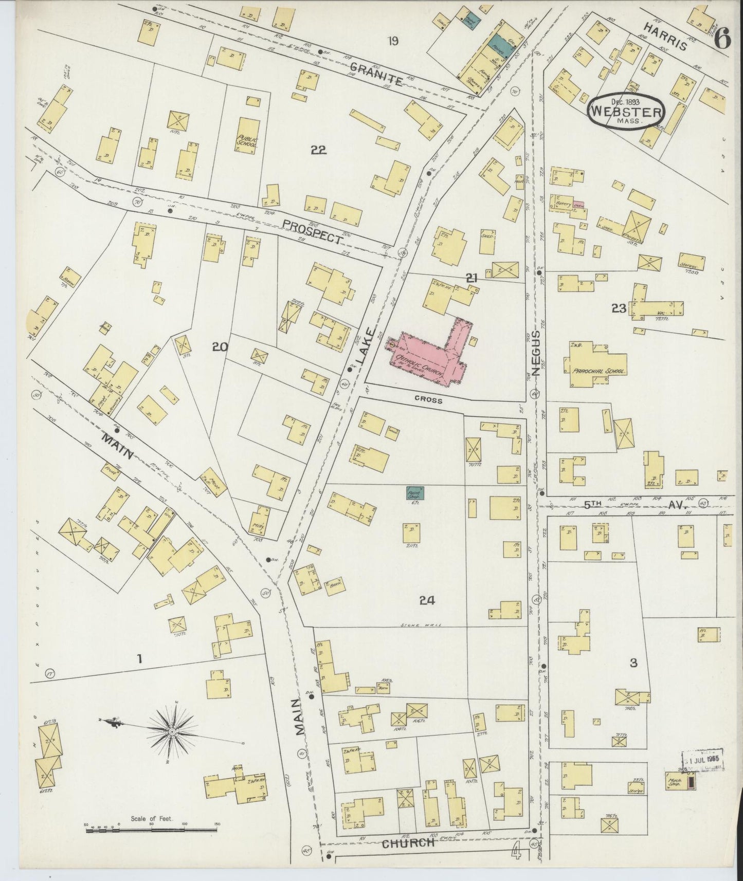 Sanborn Fire Insurance Map from Webster, Worcester County, Massachusetts (1893), Sheet #0006 - Complete Map Set gallery image, historic Sanborn map, vintage wall art, Massachusetts Massachusetts