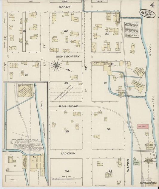 Sanborn Fire Insurance Map from Albany, Linn County, Oregon (1884), Sheet #0004 - Historic Sanborn Fire Insurance Map Print, vintage old map wall art, antique decor, genealogy gift, Oregon Oregon map