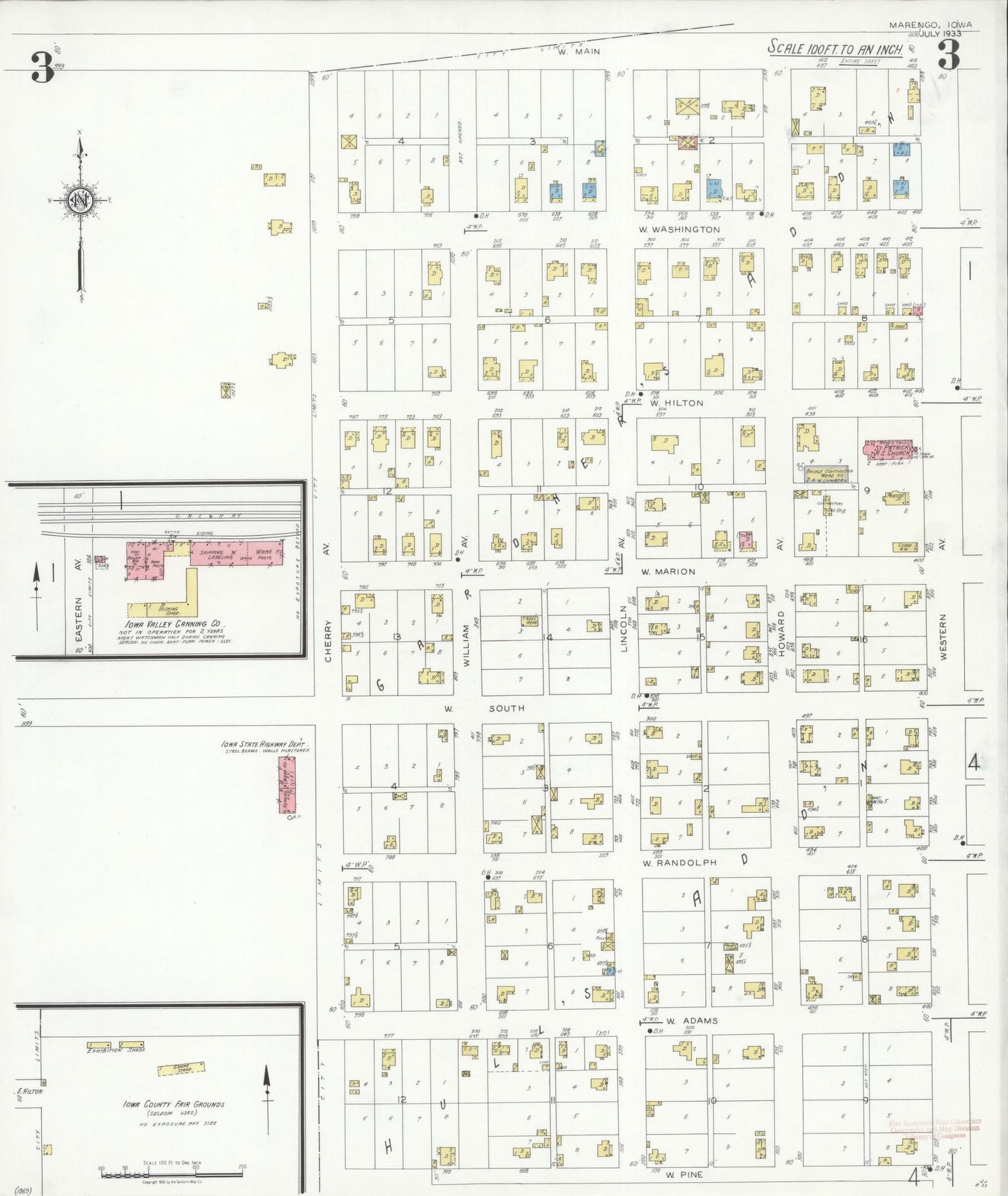 Sanborn Fire Insurance Map from Marengo, Iowa County, Iowa (1933), Sheet #0003 - Historic Sanborn Fire Insurance Map Print