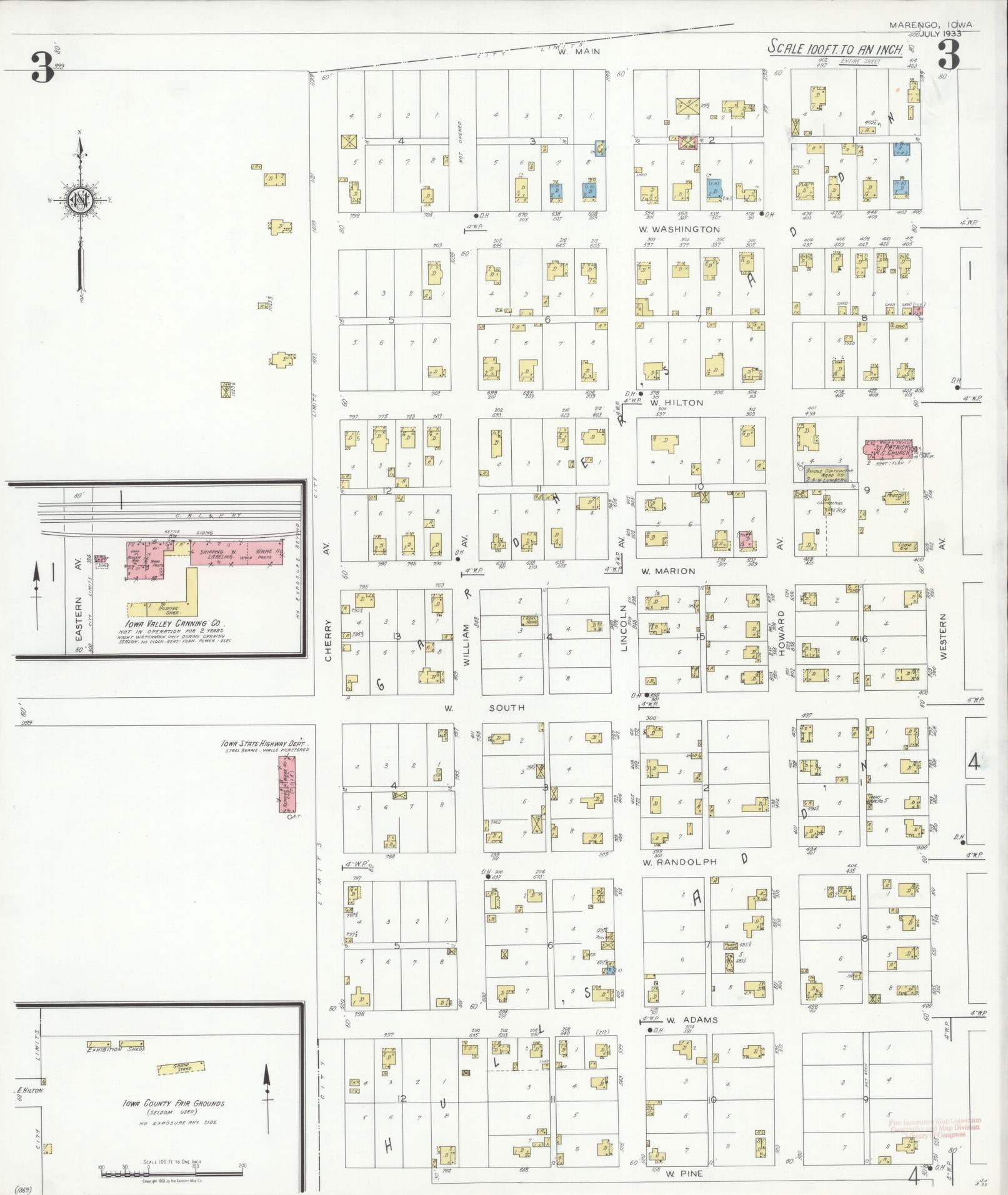 Sanborn Fire Insurance Map from Marengo, Iowa County, Iowa (1933), Sheet #0003 - Historic Sanborn Fire Insurance Map Print