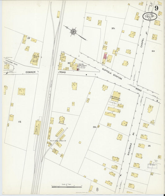 Sanborn Fire Insurance Map from Islip, Suffolk County, New York (1916), Sheet #0009 - Historic Sanborn Fire Insurance Map Print, vintage old map wall art, antique decor, genealogy gift, New York New York map