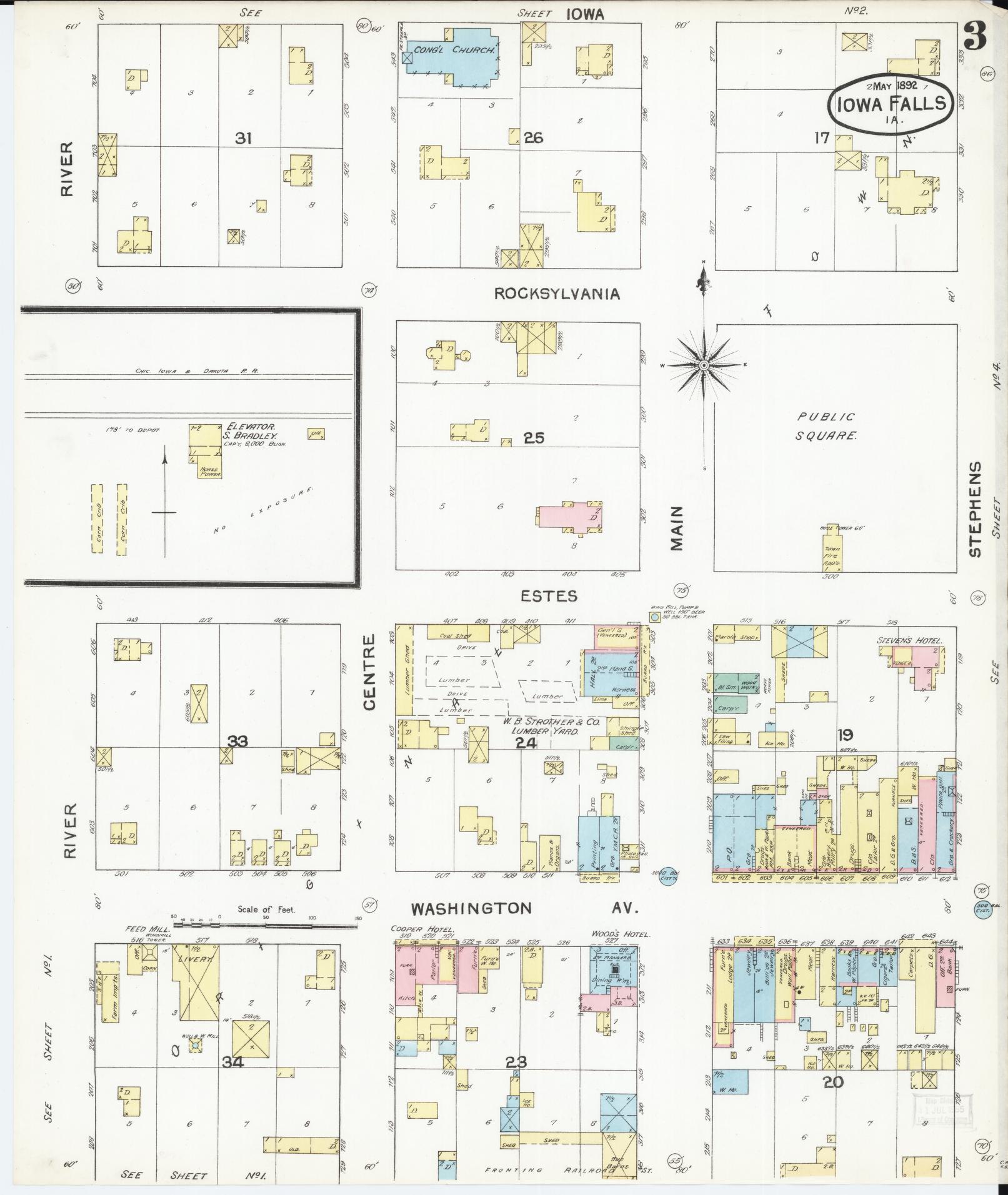 Sanborn Fire Insurance Map from Iowa Falls, Hardin County, Iowa (1892), Sheet #0003 - Historic Sanborn Fire Insurance Map Print, vintage old map wall art