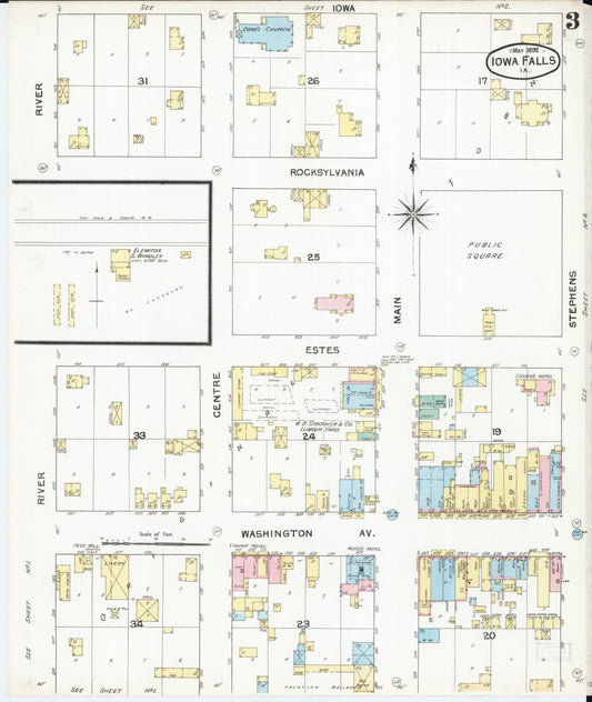 Sanborn Fire Insurance Map from Iowa Falls, Hardin County, Iowa (1892), Sheet #0003 - Historic Sanborn Fire Insurance Map Print, vintage old map wall art
