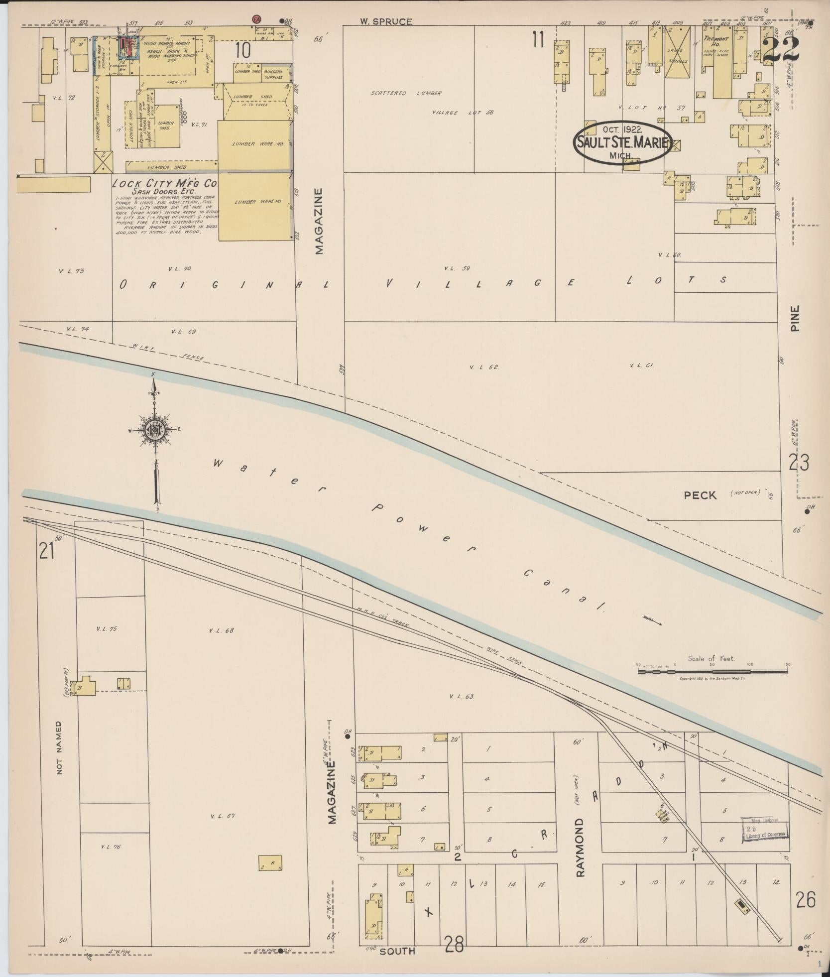 Sanborn Fire Insurance Map from Sault Sainte Marie, Chippewa County, Michigan (1922), Sheet #0022 - Historic Sanborn Fire Insurance Map Print, vintage old map wall art, antique decor, genealogy gift, Michigan Michigan map