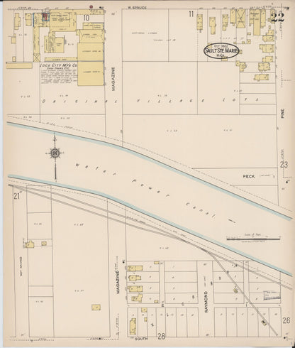 Sanborn Fire Insurance Map from Sault Sainte Marie, Chippewa County, Michigan (1922), Sheet #0022 - Historic Sanborn Fire Insurance Map Print, vintage old map wall art, antique decor, genealogy gift, Michigan Michigan map