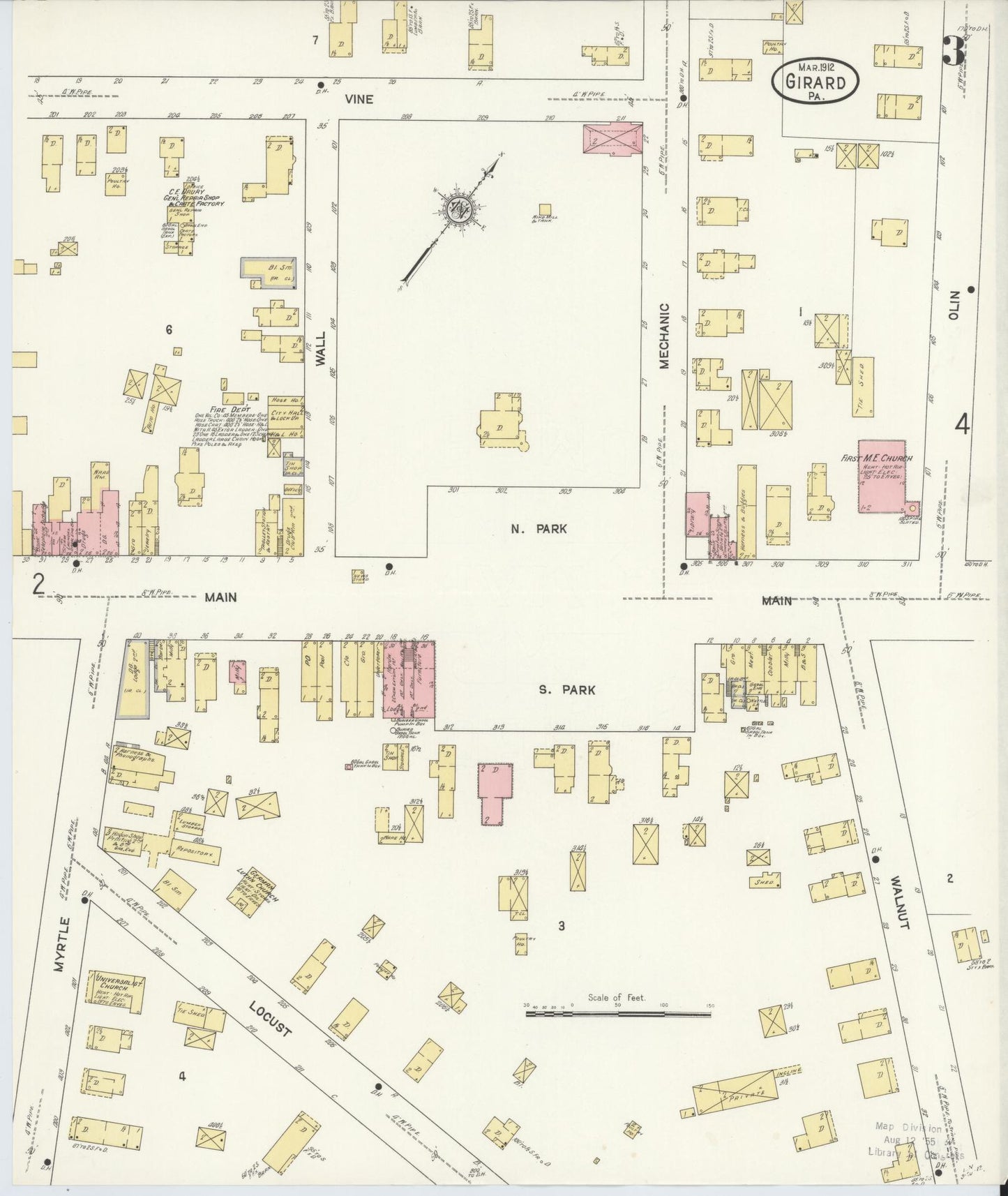 Sanborn Fire Insurance Map from Girard, Erie County, Pennsylvania (1912), Sheet #0003 - Historic Sanborn Fire Insurance Map Print, vintage old map wall art, antique decor, genealogy gift, Pennsylvania Pennsylvania map