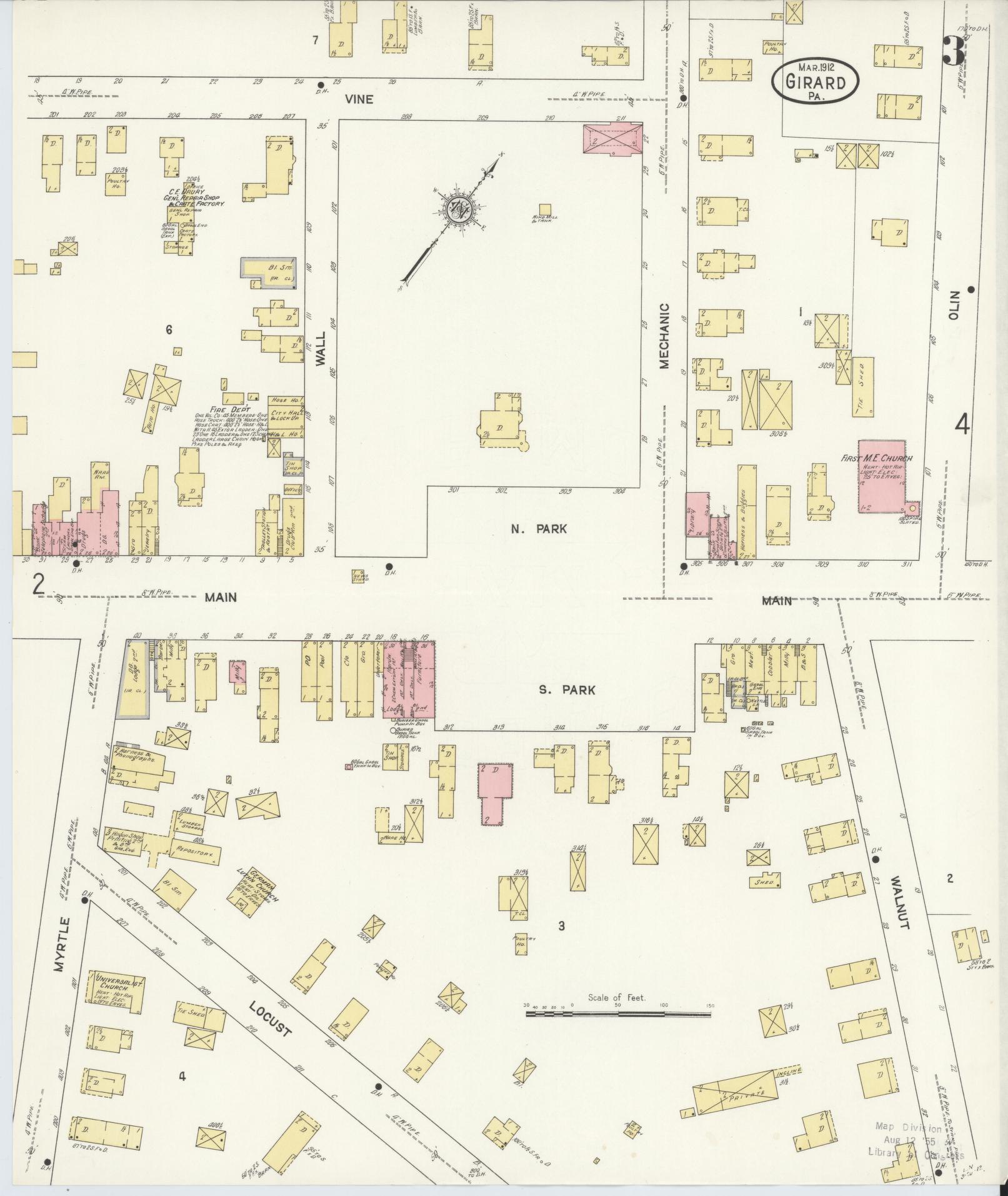 Sanborn Fire Insurance Map from Girard, Erie County, Pennsylvania (1912), Sheet #0003 - Historic Sanborn Fire Insurance Map Print, vintage old map wall art, antique decor, genealogy gift, Pennsylvania Pennsylvania map