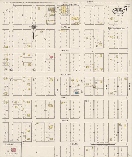 Sanborn Fire Insurance Map from Texhoma, Texas County, Oklahoma and Sherman County, Texas, Texas (1922), Sheet #0005 - Historic Sanborn Fire Insurance Map Print, vintage old map wall art, antique decor, genealogy gift, Texhoma Texas map