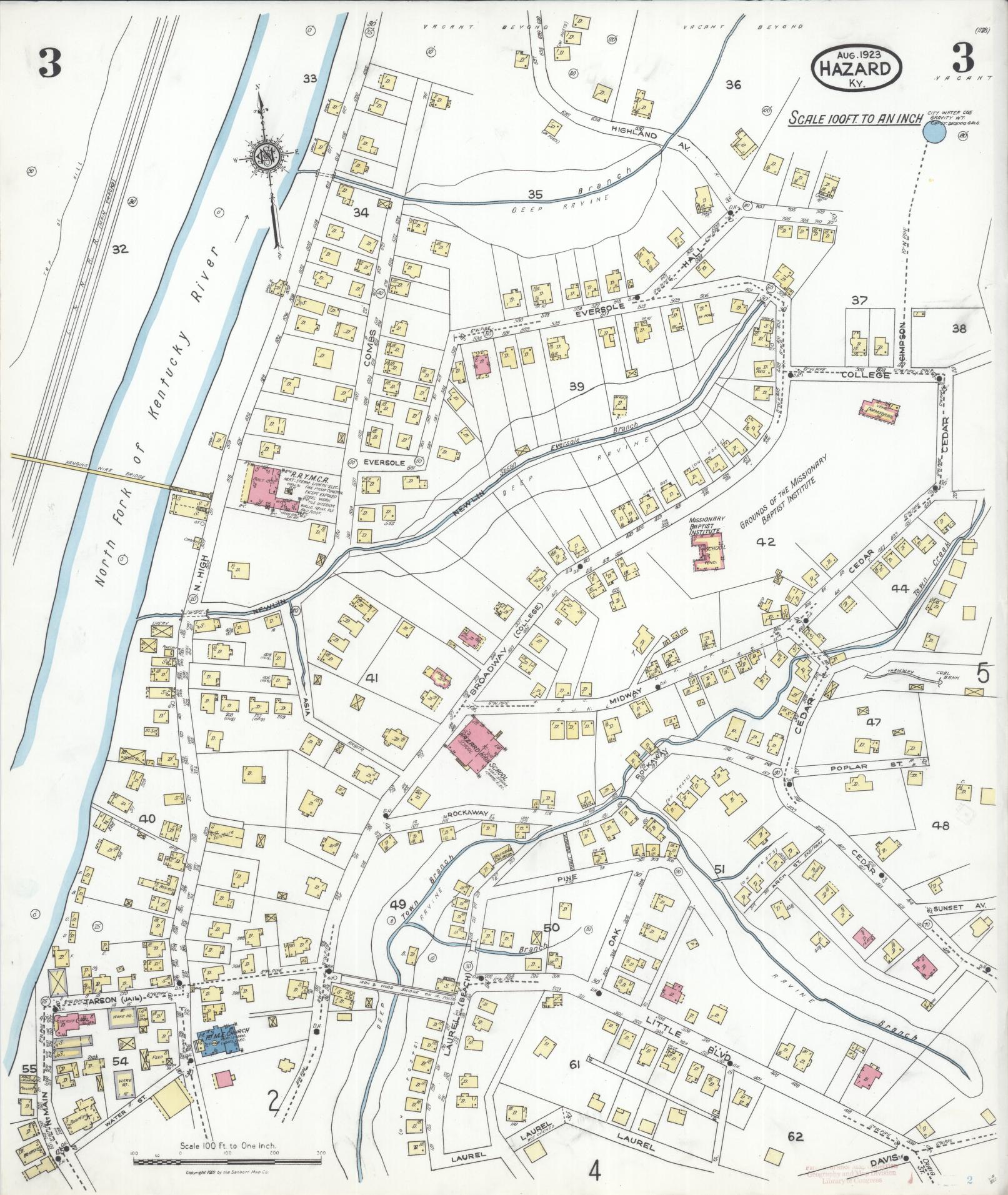 Sanborn Fire Insurance Map from Hazard, Perry County, Kentucky (1923), Sheet #0003 - Complete Map Set gallery image, historic Sanborn map, vintage wall art, Kentucky Kentucky