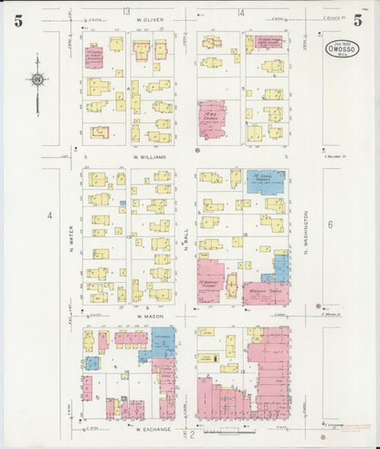 Sanborn Fire Insurance Map from Owosso, Shiawassee County, Michigan (1930), Sheet #0005 - Historic Sanborn Fire Insurance Map Print, vintage old map wall art, antique decor, genealogy gift, Michigan Michigan map