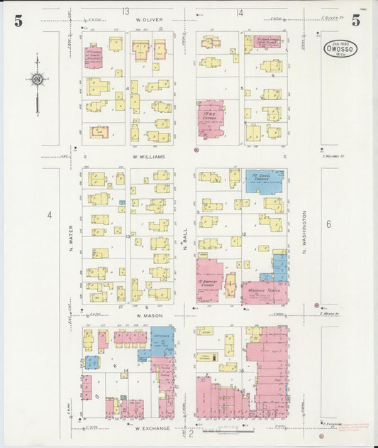 Sanborn Fire Insurance Map from Owosso, Shiawassee County, Michigan (1930), Sheet #0005 - Historic Sanborn Fire Insurance Map Print, vintage old map wall art, antique decor, genealogy gift, Michigan Michigan map