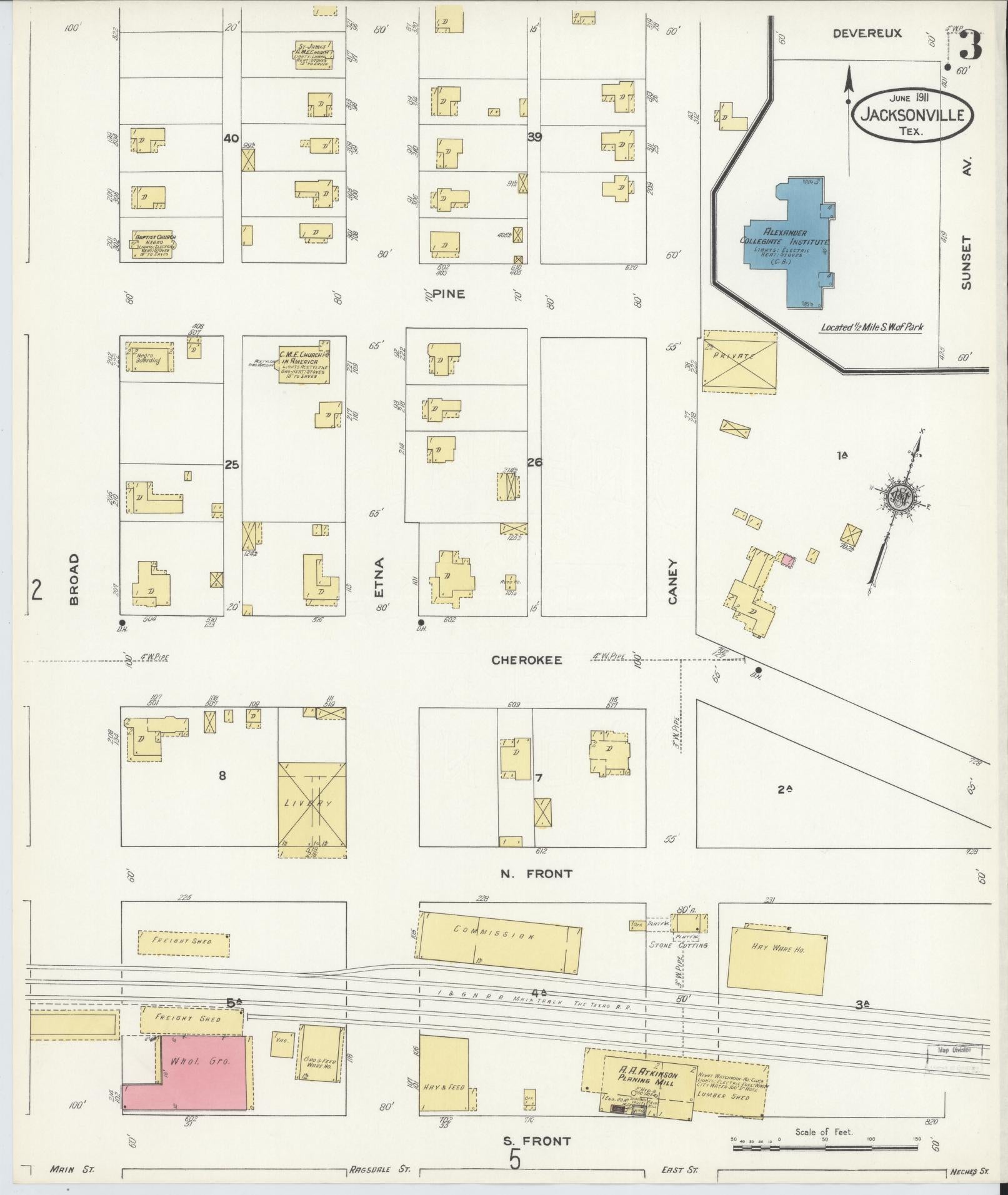 Sanborn Fire Insurance Map from Jacksonville, Cherokee County, Texas. (1911), Sheet 3 – Historic Sanborn Fire Insurance Map Print
