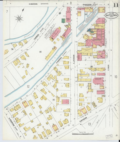 Sanborn Fire Insurance Map from Battle Creek, Calhoun County, Michigan (1902), Sheet #0011 - Complete Map Set gallery image, historic Sanborn map, vintage wall art, Michigan Michigan