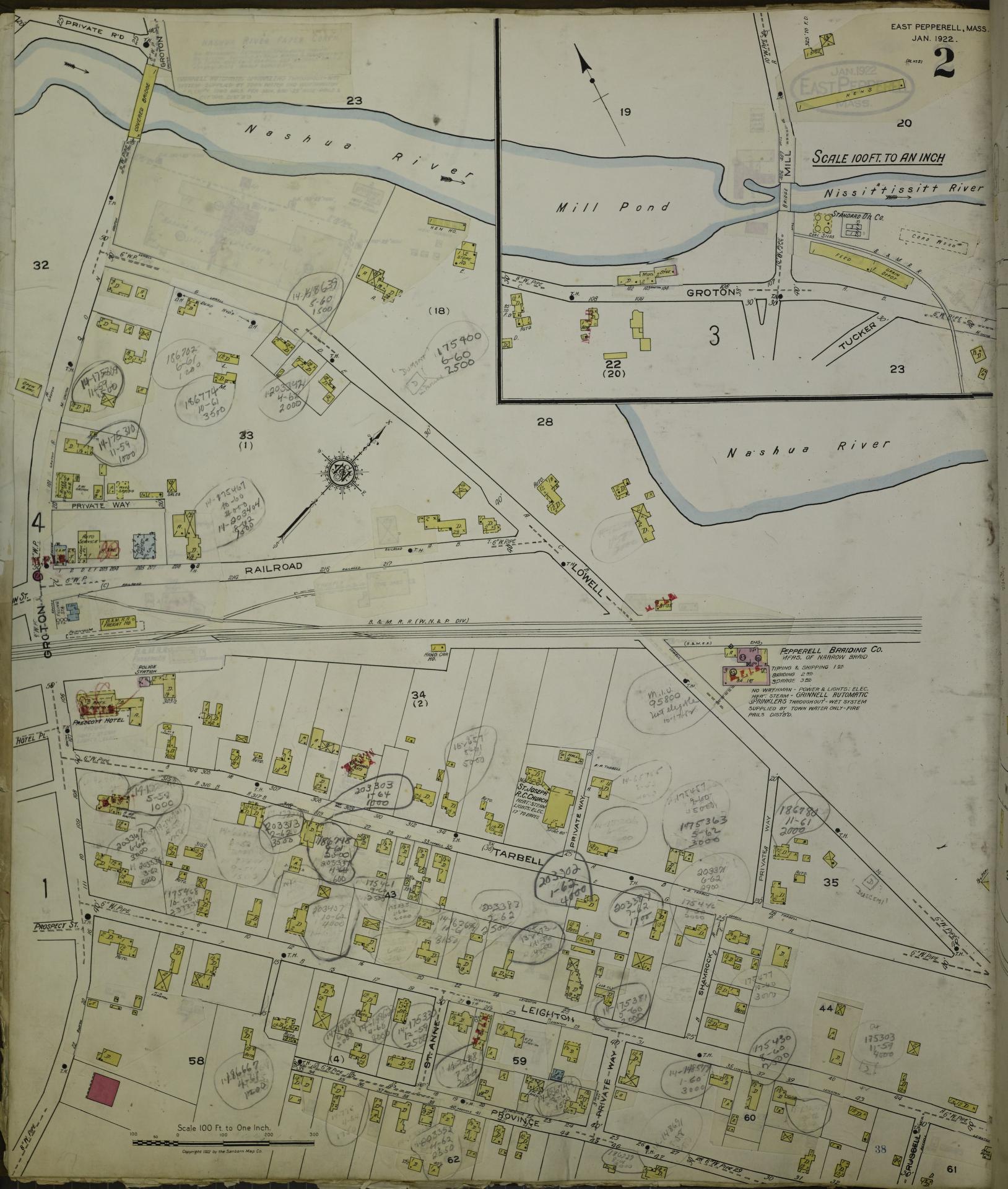 Sanborn Fire Insurance Map from East Pepperell, Middlesex County, Massachusetts (1953), Sheet #0002 - Historic Sanborn Fire Insurance Map Print, vintage old map wall art, antique decor, genealogy gift, Massachusetts Massachusetts map