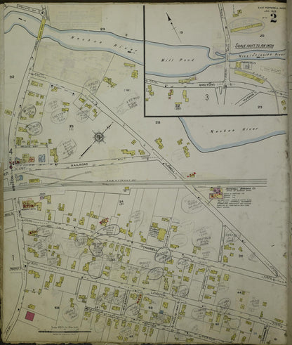 Sanborn Fire Insurance Map from East Pepperell, Middlesex County, Massachusetts (1953), Sheet #0002 - Historic Sanborn Fire Insurance Map Print, vintage old map wall art, antique decor, genealogy gift, Massachusetts Massachusetts map
