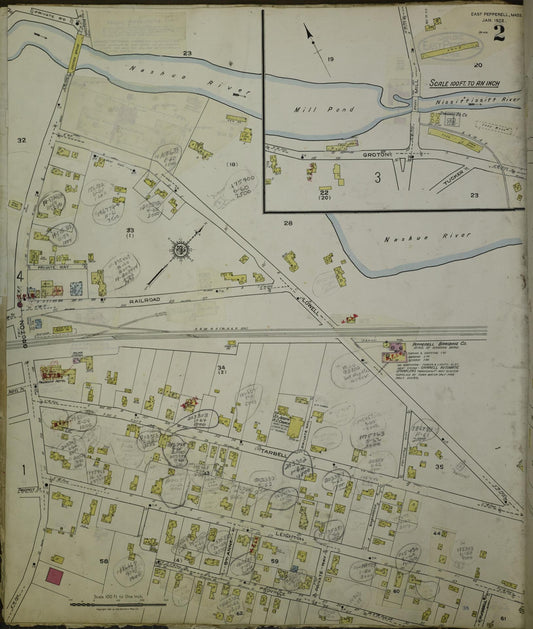 Sanborn Fire Insurance Map from East Pepperell, Middlesex County, Massachusetts (1953), Sheet #0002 - Historic Sanborn Fire Insurance Map Print, vintage old map wall art, antique decor, genealogy gift, Massachusetts Massachusetts map