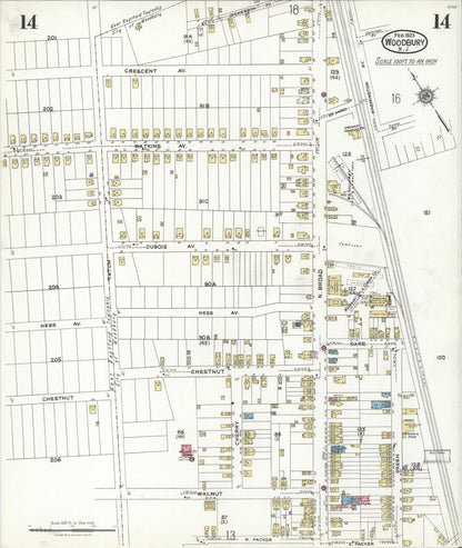 Sanborn Fire Insurance Map from Woodbury, Gloucester County, New Jersey (1923), Sheet #0014 - Historic Sanborn Fire Insurance Map Print, vintage old map wall art, antique decor, genealogy gift, New Jersey New Jersey map