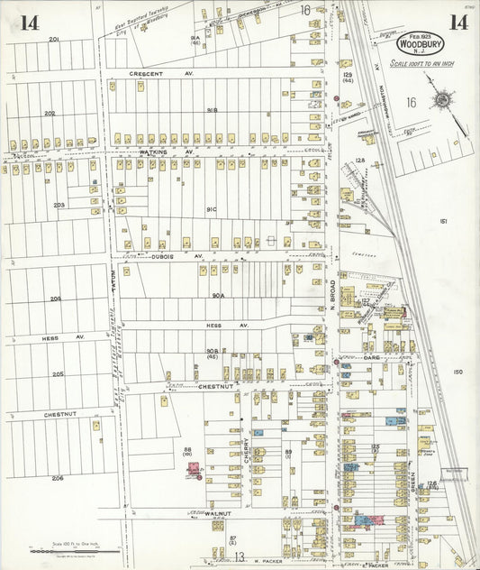 Sanborn Fire Insurance Map from Woodbury, Gloucester County, New Jersey (1923), Sheet #0014 - Historic Sanborn Fire Insurance Map Print, vintage old map wall art, antique decor, genealogy gift, New Jersey New Jersey map