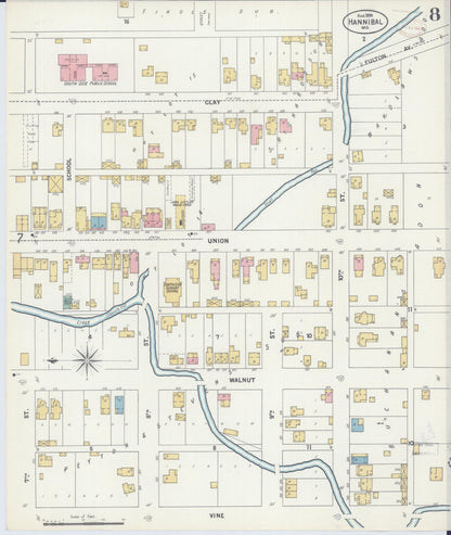 Sanborn Fire Insurance Map from Hannibal, Marion County, Missouri (1899), Sheet #0008 - Historic Sanborn Fire Insurance Map Print, vintage old map wall art, antique decor, genealogy gift, Missouri Missouri map