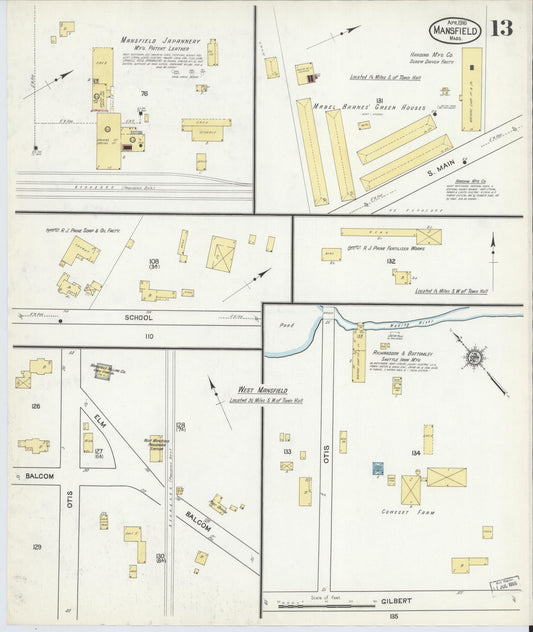 Sanborn Fire Insurance Map from Mansfield, Bristol County, Massachusetts (1916), Sheet #0013 - Historic Sanborn Fire Insurance Map Print, vintage old map wall art, antique decor, genealogy gift, Massachusetts Massachusetts map