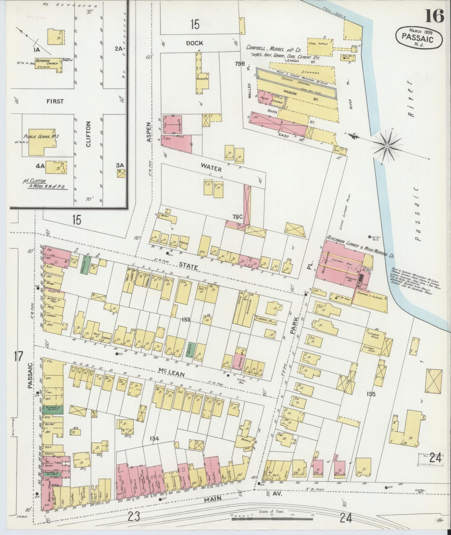 Sanborn Fire Insurance Map from Passaic, Passaic County, New Jersey (1899), Sheet #0016 - Complete Map Set gallery image, historic Sanborn map, vintage wall art, New Jersey New Jersey