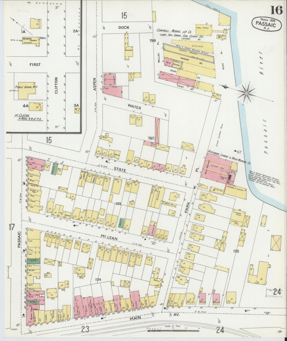 Sanborn Fire Insurance Map from Passaic, Passaic County, New Jersey (1899), Sheet #0016 - Complete Map Set gallery image, historic Sanborn map, vintage wall art, New Jersey New Jersey