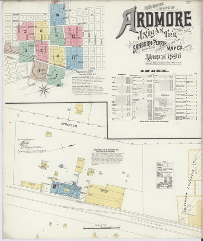 Sanborn Fire Insurance Map from Ardmore, Carter County, Oklahoma (1896), Sheet #0001 - Complete Map Set gallery image, historic Sanborn map, vintage wall art, Oklahoma Oklahoma