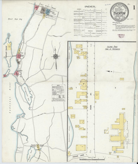 Sanborn Fire Insurance Map from Tiverton, Newport County, Rhode Island (1911), Sheet #0001 - Complete Map Set gallery image, historic Sanborn map, vintage wall art, Rhode Island Rhode Island