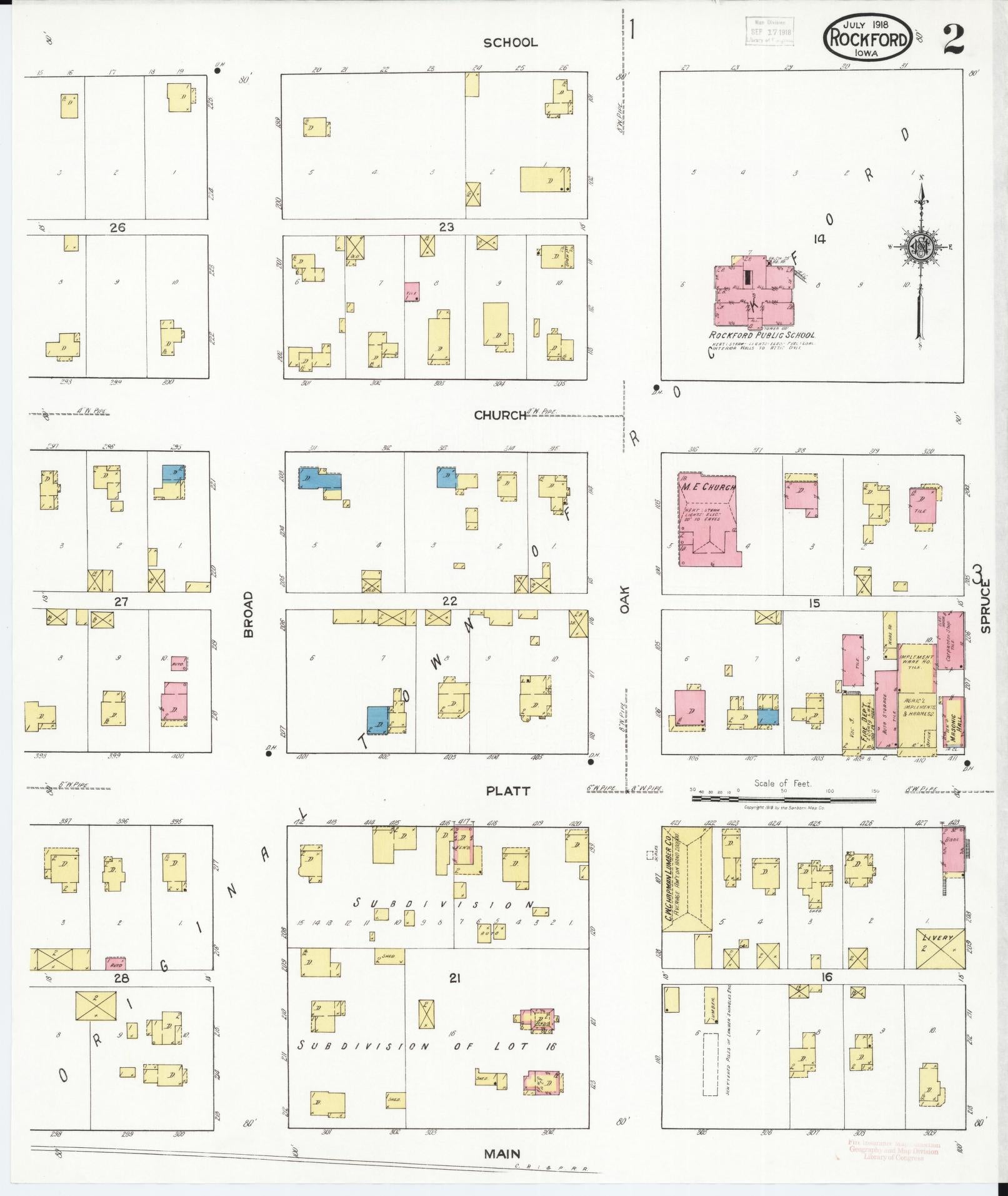 Sanborn Fire Insurance Map from Rockford, Floyd County, Iowa (1918), Sheet #0002 - Historic Sanborn Fire Insurance Map Print, vintage old map wall art
