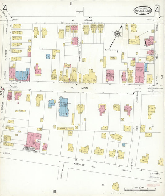 Sanborn Fire Insurance Map from Moorestown, Burlington County, New Jersey (1923), Sheet #0004 - Historic Sanborn Fire Insurance Map Print, vintage old map wall art, antique decor, genealogy gift, New Jersey New Jersey map