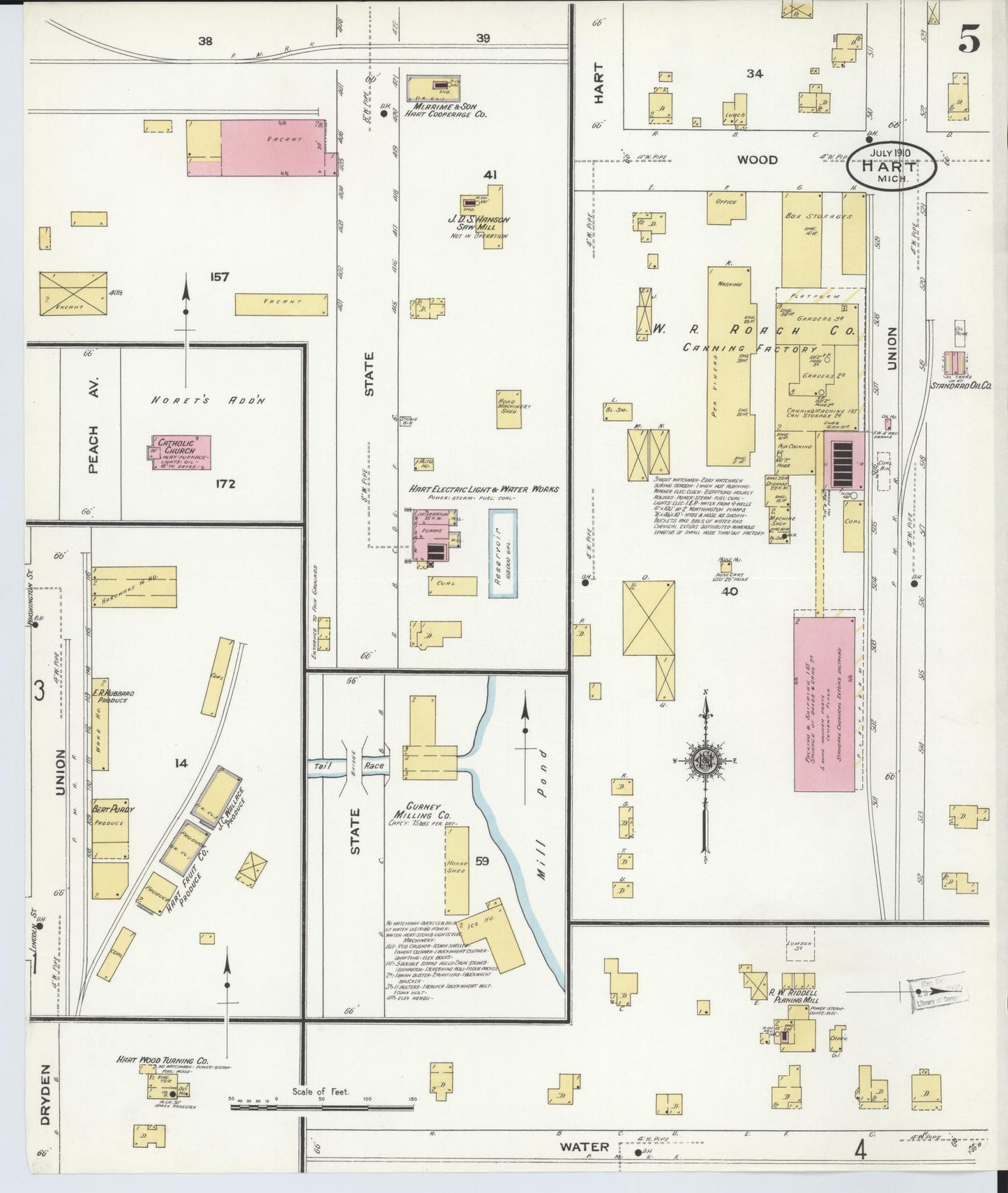 Sanborn Fire Insurance Map from Hart, Oceana County, Michigan (1910), Sheet #0005 - Complete Map Set gallery image, historic Sanborn map, vintage wall art, Michigan Michigan
