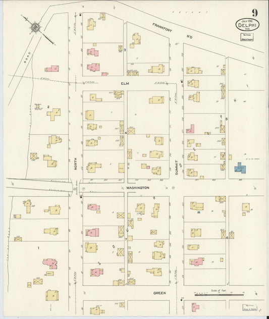 Sanborn Fire Insurance Map from Delphi, Carroll County, Indiana (1912), Sheet #0009 - Historic Sanborn Fire Insurance Map Print, vintage old map wall art, antique decor, genealogy gift, Indiana Indiana map