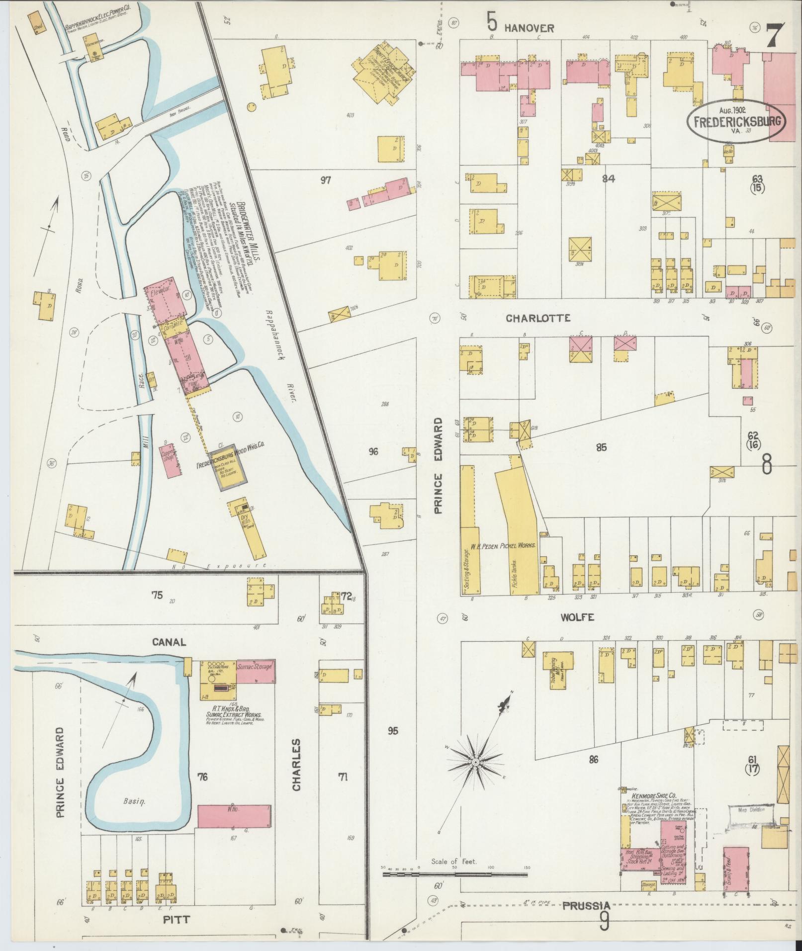 Sanborn Fire Insurance Map from Fredericksburg, Independent Cities, Virginia (1902), Sheet #0007 - Complete Map Set gallery image, historic Sanborn map, vintage wall art, Virginia Virginia