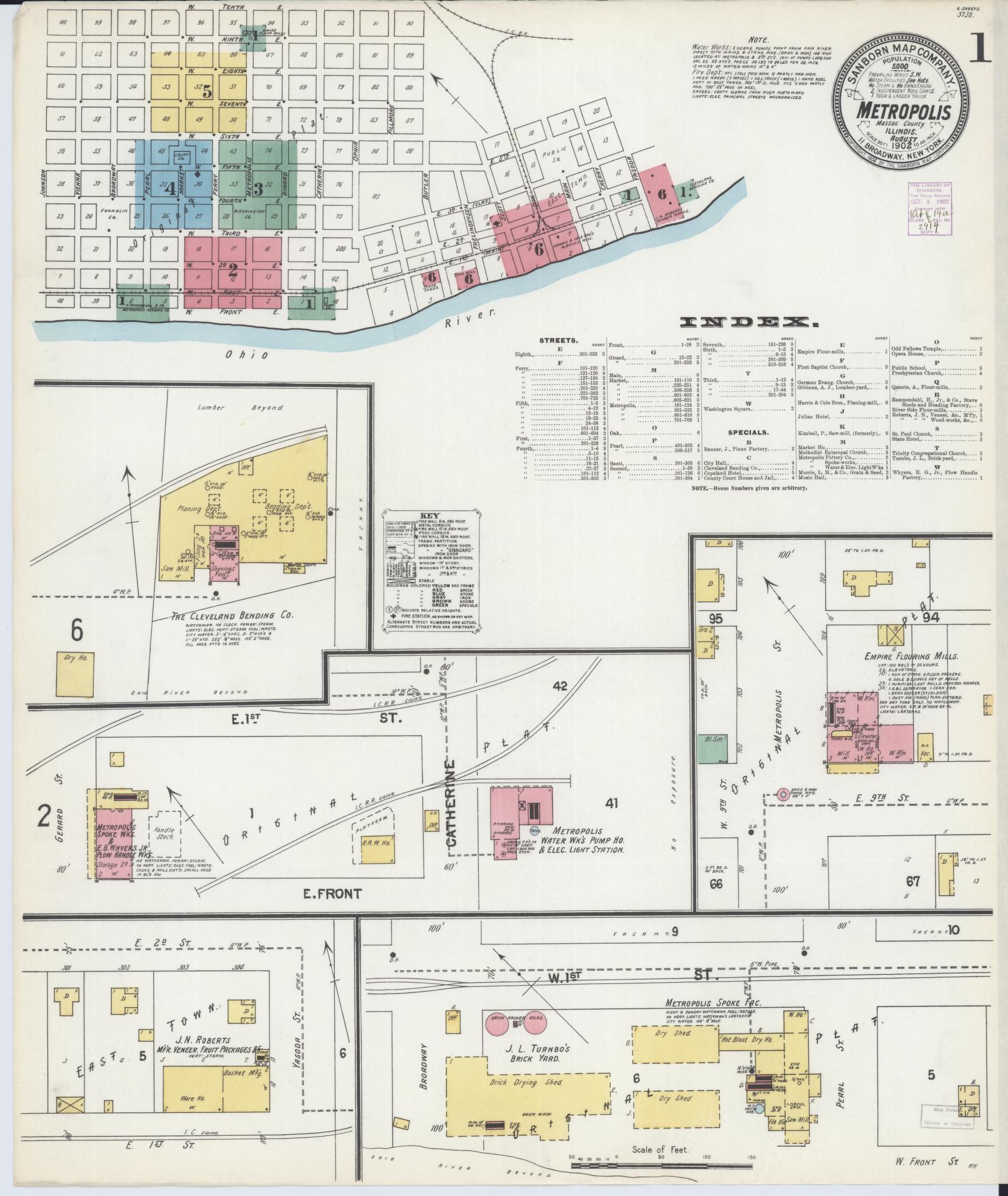 Sanborn Fire Insurance Map from Metropolis, Massac County, Illinois (1902), Sheet #0001 - Complete Map Set gallery image, historic Sanborn map, vintage wall art, Illinois Illinois