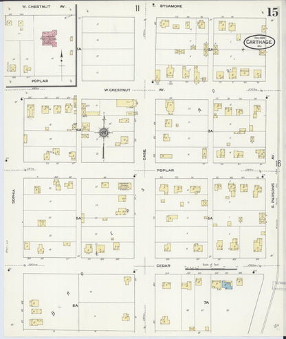 Sanborn Fire Insurance Map from Carthage, Jasper County, Missouri (1909), Sheet #0015 - Complete Map Set gallery image, historic Sanborn map, vintage wall art, Missouri Missouri