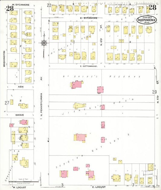 Sanborn Fire Insurance Map from Independence, Montgomery County, Kansas (1923), Sheet #0029 - Historic Sanborn Fire Insurance Map Print, vintage old map wall art, antique decor, genealogy gift, Kansas Kansas map