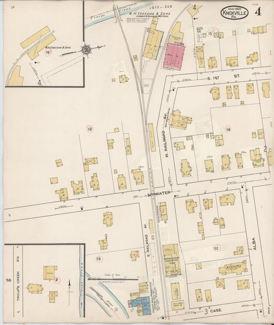 Sanborn Fire Insurance Map from Knoxville, Tioga County, Pennsylvania (1934), Sheet #0004 - Historic Sanborn Fire Insurance Map Print, vintage old map wall art, antique decor, genealogy gift, Pennsylvania Pennsylvania map