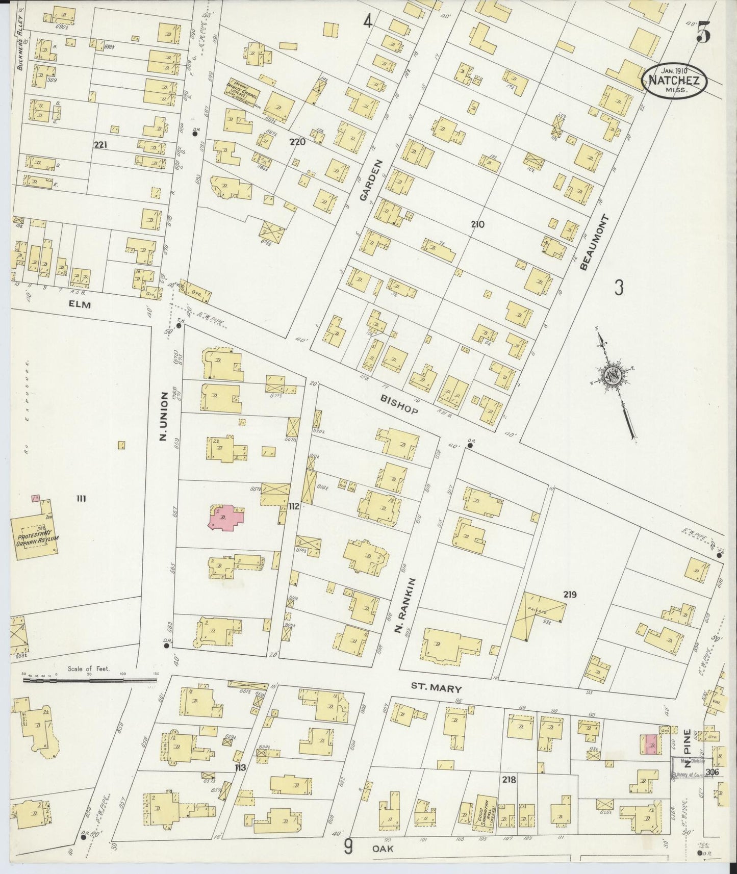 Sanborn Fire Insurance Map from Natchez, Adams County, Mississippi (1910), Sheet #0005 - Complete Map Set gallery image, historic Sanborn map, vintage wall art, Mississippi Mississippi